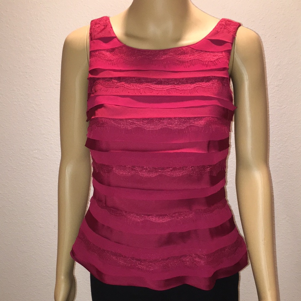 WHBM Red Lace Tiered Sleeveless Blouse